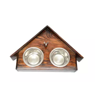 Bull Terrier, Bully I - wooden stand with bowls for a dog, decorative dog bowls, a gift for adopting a dog from the Art-Dog brand