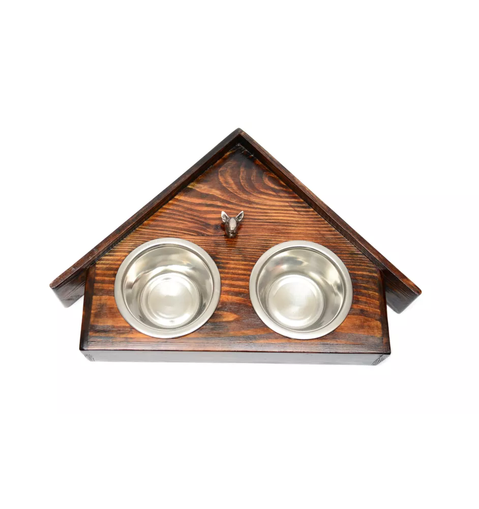 Bull Terrier I - support en bois avec des bols pour chien, bols pour chien décoratifs, cadeau pour l'adoption d'un chien de la marque Art-Dog