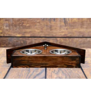 Bull Terrier I - support en bois avec des bols pour chien, bols pour chien décoratifs, cadeau pour l'adoption d'un chien de la marque Art-Dog