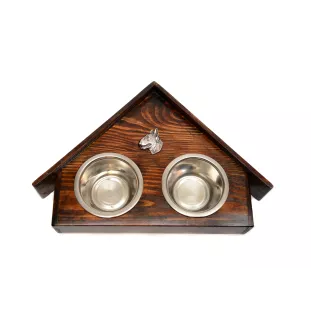 Bull Terrier, Bully II - wooden stand with bowls for a dog, decorative dog bowls, a gift for adopting a dog from the Art-Dog brand