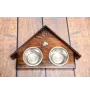 Bull Terrier, Bully III - wooden stand with bowls for a dog, decorative dog bowls, a gift for adopting a dog from the Art-Dog brand