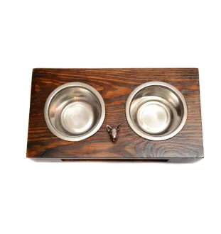 Bull Terrier I - support en bois avec des bols pour chien, bols pour chien en acier, cadeau pour l'adoption d'un chien de la marque Art-Dog