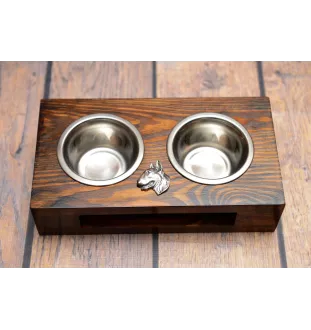 Bull Terrier II - support en bois avec des bols pour chien, bols pour chien en acier, cadeau pour l'adoption d'un chien de la marque Art-Dog