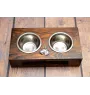 Bull Terrier, Bully II - wooden stand with bowls for a dog, steel dog bowls, a gift for adopting a dog from the Art-Dog brand