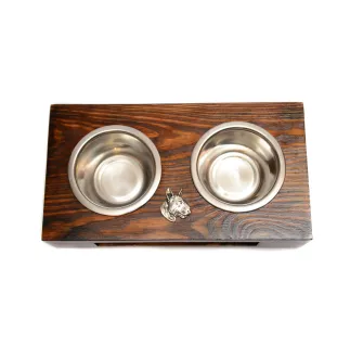 Bull Terrier, Bullterrier III - Holzständer mit Näpfen für Hunde, Edelstahlnäpfe, Geschenk zur Adoption eines Hundes von der Marke Art-Dog