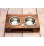 Bull Terrier, Bully III - wooden stand with bowls for a dog, steel dog bowls, a gift for adopting a dog from the Art-Dog brand