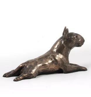Bull Terrier, Bullterrier IV - Hundestatue, Figur auf weißem Sockel, Trophäe für die Art-Dog-Hundeaustellung.