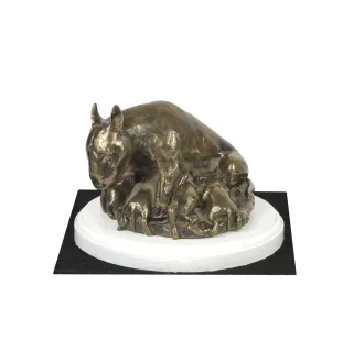Bull Terrier, Bullterrier II - Hundestatue, Figur auf weißem Sockel, Trophäe für die Art-Dog-Hundeaustellung.