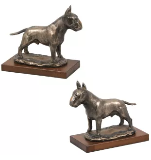Bull Terrier, Bully - dog figurine, statue on white marble, trophy for Art-Dog dog show exhibition