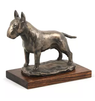 Bull Terrier, Bully - dog figurine, statue on white marble, trophy for Art-Dog dog show exhibition