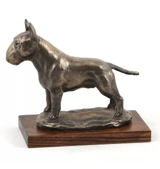 Bull Terrier, Bully - dog figurine, statue on white marble, trophy for Art-Dog dog show exhibition