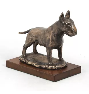 Bull Terrier, Bully - dog figurine, statue on white marble, trophy for Art-Dog dog show exhibition