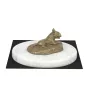 Bull Terrier, Bullterrier I - Hundestatue, Figur auf weißem Marmor, Trophäe für die Art-Dog-Hundeaustellung