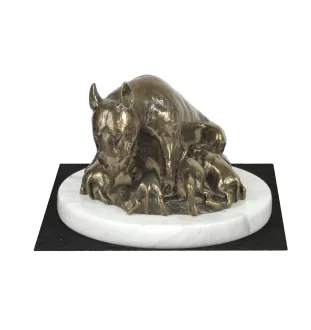 Bull Terrier, Bully II - dog figurine, statue on white marble, trophy for Art-Dog dog show exhibition
