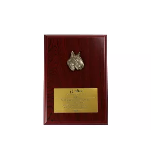 Bull Terrier, Bullterrier - Flachrelief eines Hundes, kleiner Dekor, realistische Plakette mit Hund von der Marke Art-Dog