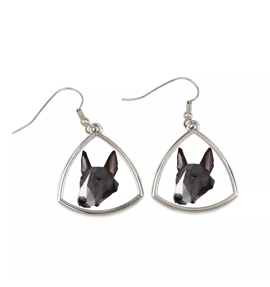 Bull Terrier, Bullterrier - Ohrringe mit einem Bild und dem Schriftzug "Geometrischer Hund" von Art-Dog