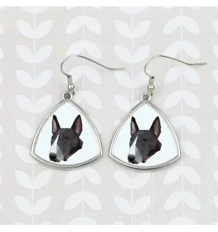 Bull Terrier - boucles d'oreilles avec une photo et un motif de chien géométrique Art-Dog
