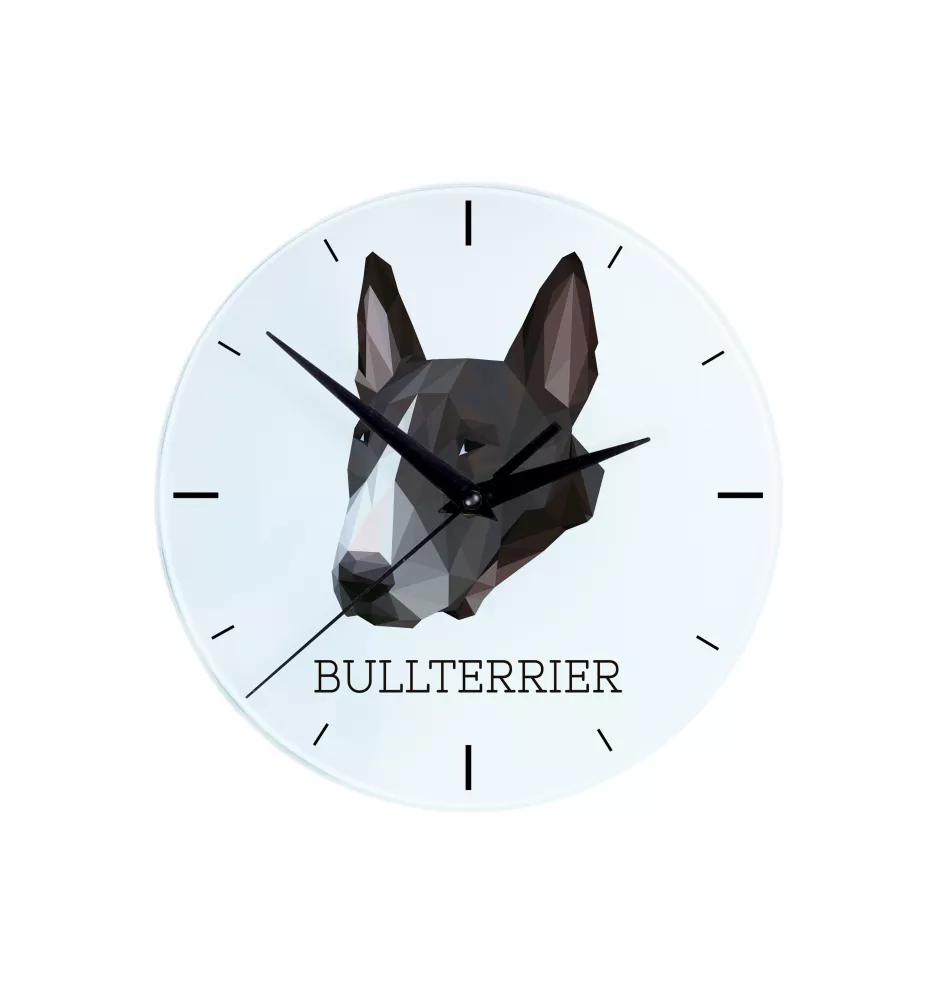 Bull Terrier, Bully - geometric wall clock with a picture and the brand name Art-Dog