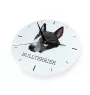 Bull Terrier, Bullterrier - geometrische Wanduhr mit Bild und Aufschrift der Marke Art-Dog