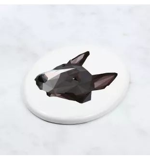 Bull Terrier, Bullterrier - Fliese mit geometrischem Bild und Schriftzug der Marke Art-Dog