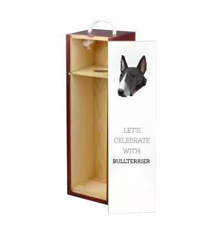 Bull Terrier, Bullterrier - geometrische Box mit einem Bild und Schriftzug für Wein der Marke Art-Dog