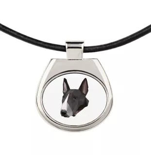 Bull Terrier, Bullterrier - Halskette mit einem Foto und einem geometrischen Schriftzug der Marke Art-Dog