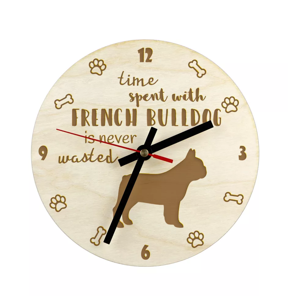 Französische Bulldogge - Hundeuhr, Holzuhr, Wanduhr für Hundefreunde, Tisch- und Regaluhr, Art-Dog