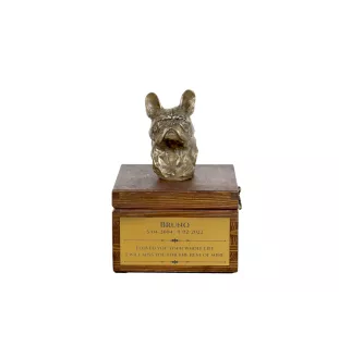 French Bulldog, Frenchie - urn for dog ashes with a statuette, small urn for a dog, personalized urn with a bust of a dog by Art-Dog brand
