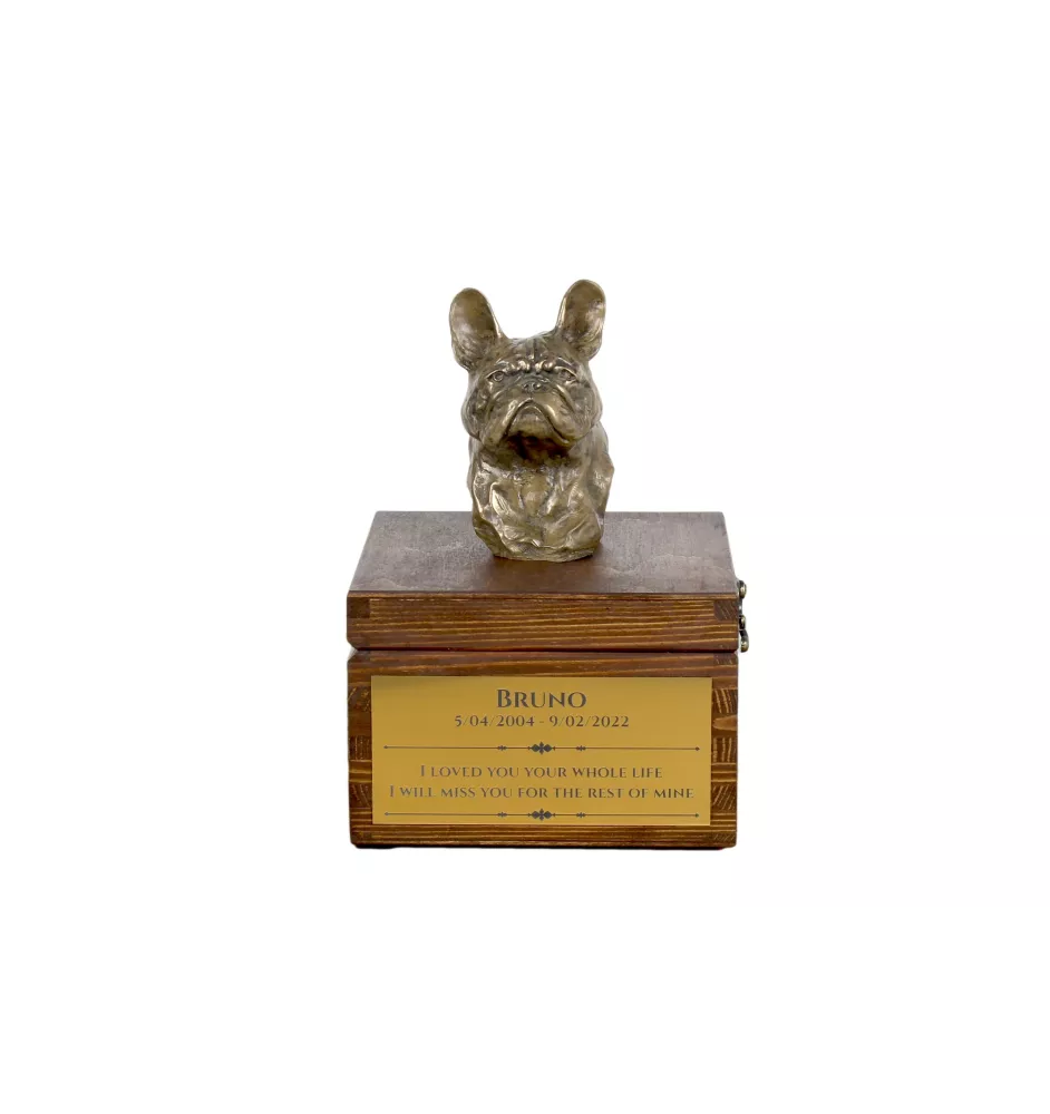 Bouledogue français - urne pour les cendres du chien avec une statuette, petite urne pour chien, urne personnalisée avec le buste du chien de la marque Art-Dog