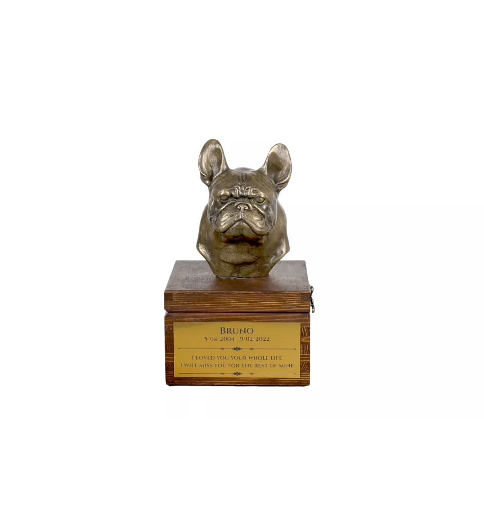 French Bulldog, Frenchie I - urn for dog ashes with a statuette, small urn for a dog, personalized urn with a bust of a dog by Art-Dog brand