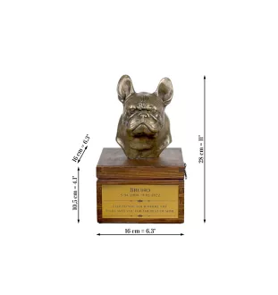 French Bulldog, Frenchie I - urn for dog ashes with a statuette, small urn for a dog, personalized urn with a bust of a dog by Art-Dog brand