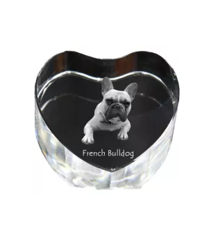 French Bulldog, Frenchie - a photo of a dog in crystal, crystal heart, unique photo frame from the Art-Dog brand