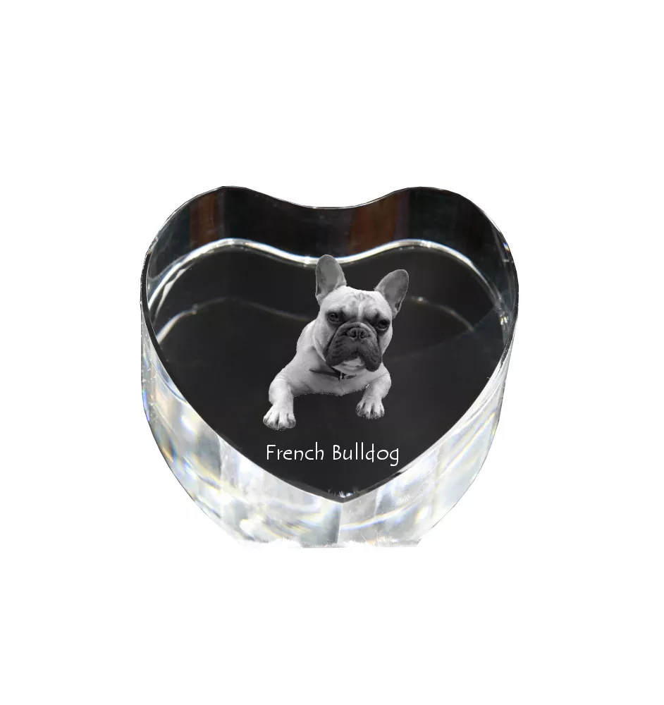 Französische Bulldogge - Hundebild im Kristall, Kristallherz, einzigartiger Bilderrahmen der Marke Art-Dog