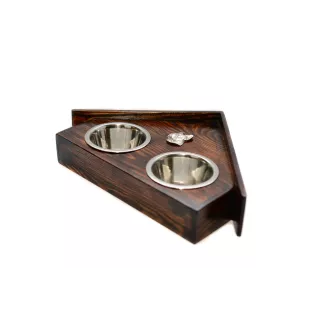 French Bulldog, Frenchie II - wooden stand with bowls for a dog, decorative dog bowls, a gift for adopting a dog from the Art-Dog brand