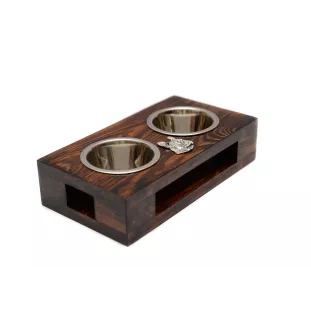 French Bulldog, Frenchie I - wooden stand with bowls for a dog, steel dog bowls, a gift for adopting a dog from the Art-Dog brand