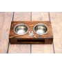 French Bulldog, Frenchie I - wooden stand with bowls for a dog, steel dog bowls, a gift for adopting a dog from the Art-Dog brand