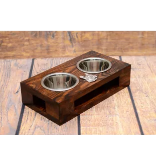 French Bulldog, Frenchie I - wooden stand with bowls for a dog, steel dog bowls, a gift for adopting a dog from the Art-Dog brand