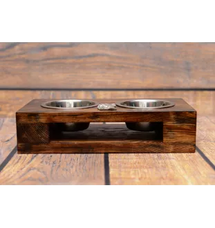 French Bulldog, Frenchie II - wooden stand with bowls for a dog, steel dog bowls, a gift for adopting a dog from the Art-Dog brand