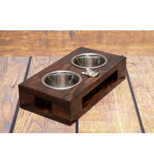 French Bulldog, Frenchie II - wooden stand with bowls for a dog, steel dog bowls, a gift for adopting a dog from the Art-Dog brand