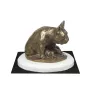 Französische Bulldogge I - Hundestatue, Figur auf weißem Sockel, Trophäe für die Art-Dog-Hundeaustellung.