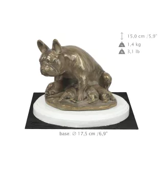 Französische Bulldogge I - Hundestatue, Figur auf weißem Sockel, Trophäe für die Art-Dog-Hundeaustellung.