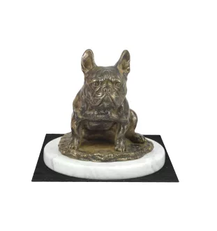 French Bulldog, Frenchie II - dog figurine, statue on white marble, trophy for Art-Dog dog show exhibition