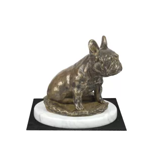 French Bulldog, Frenchie II - dog figurine, statue on white marble, trophy for Art-Dog dog show exhibition