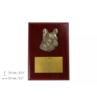 Französische Bulldogge I - Flachrelief eines Hundes, kleiner Dekor, realistische Plakette mit Hund von der Marke Art-Dog