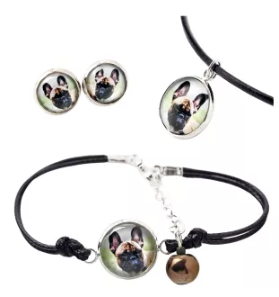 French Bulldog, Frenchie - a set of jewelry in a box, necklace, earrings, bracelet, products from the Art-Dog brand