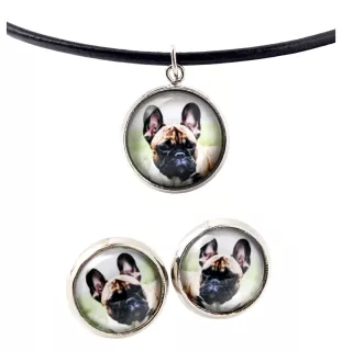 Buldog francuski naszyjnik i kolczyki ze zdjęciem Art-Dog