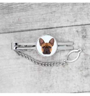 Französische Bulldogge - geometrische Krawattennadel mit Bild und Schriftzug von Art-Dog