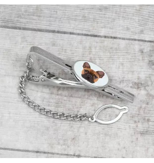 Französische Bulldogge - geometrische Krawattennadel mit Bild und Schriftzug von Art-Dog