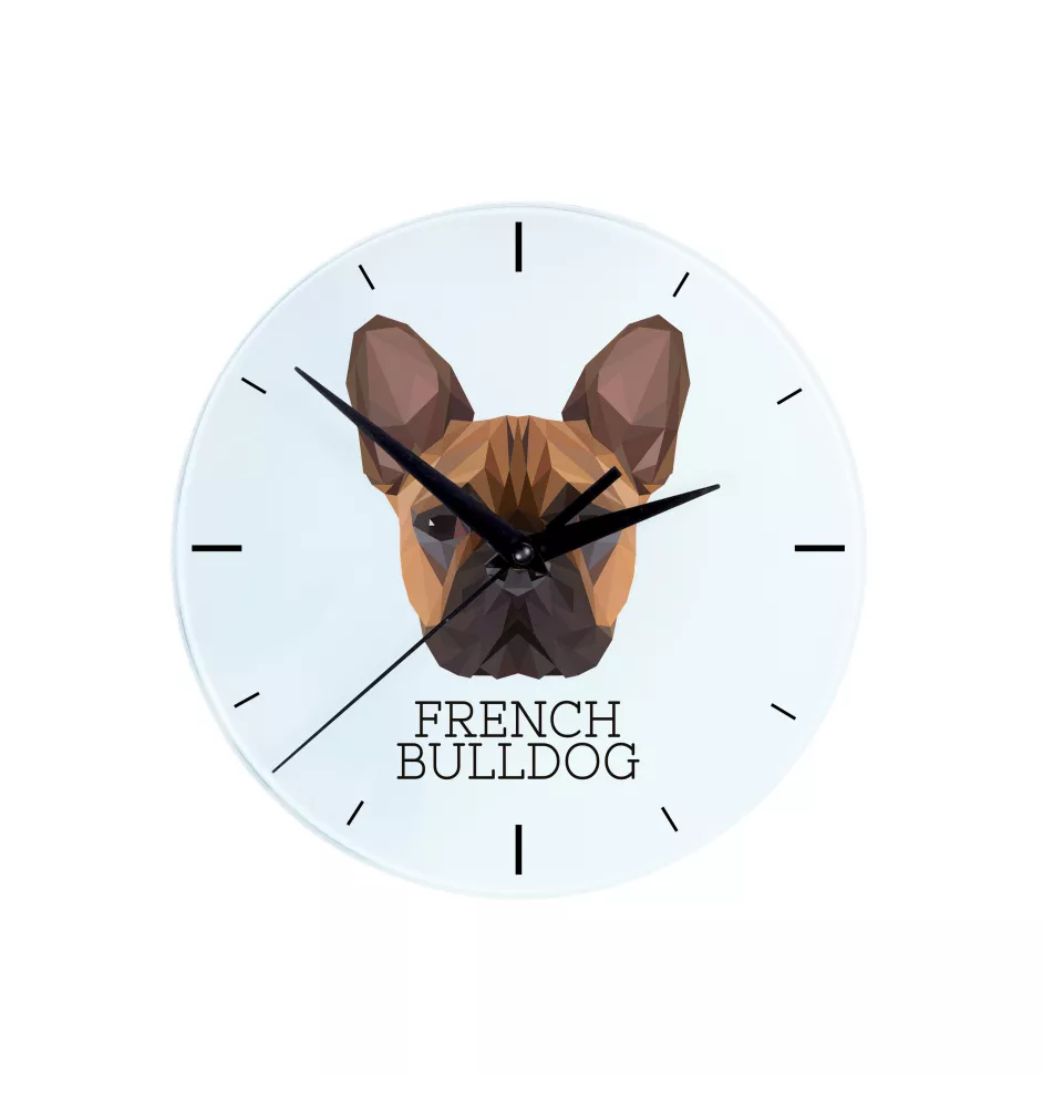 Bouledogue français - horloge murale géométrique avec photo et logo de la marque Art-Dog