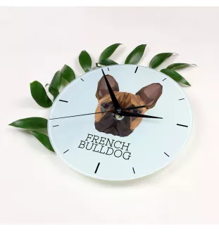 Französische Bulldogge - geometrische Wanduhr mit Bild und Aufschrift der Marke Art-Dog